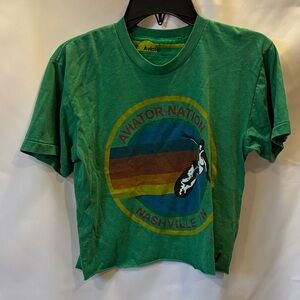 Aviator Nation Green Tee with Yellow Label Accent - Small